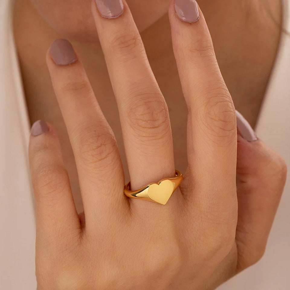 Stainless Steel Titanium Heart-Shaped Ring For Women