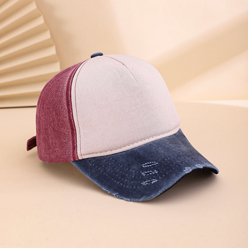 Colored Patch Adjustable Beveling, Hole Punching, Water Washing, Distressed Vintage Style Casual Baseball Cap, Suitable For Outdoor Sports And Outings.