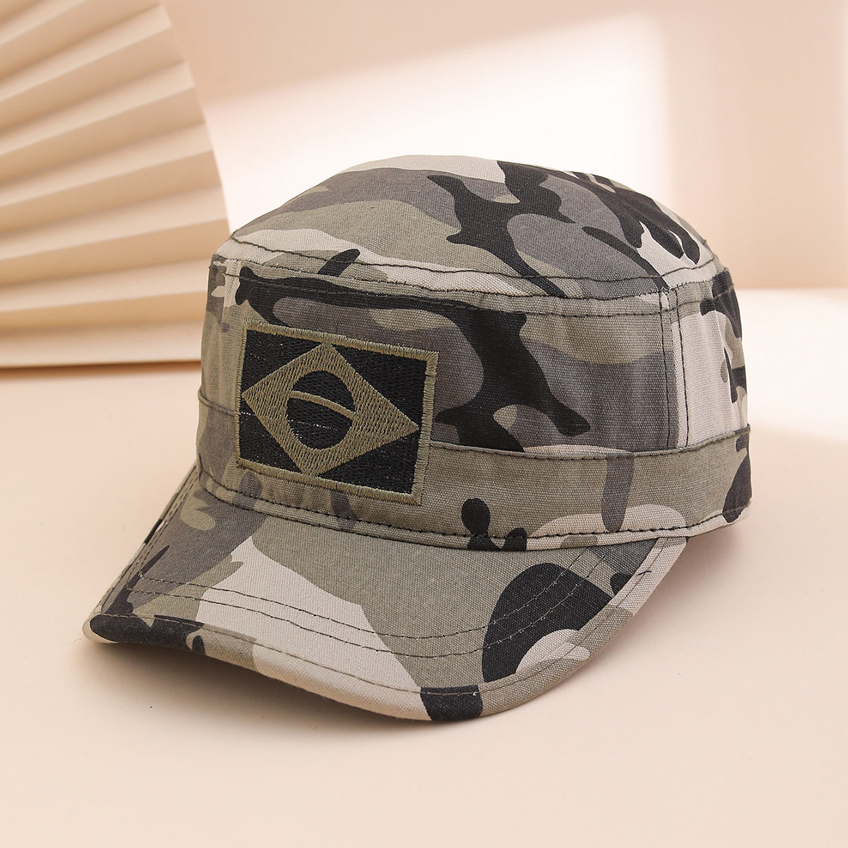 Cross-border Military Enthusiasts' Flat-top Baseball Cap With Embroidered Brazilian Flag, Curved Brim, Casual Mountain Climbing Beanie Hat