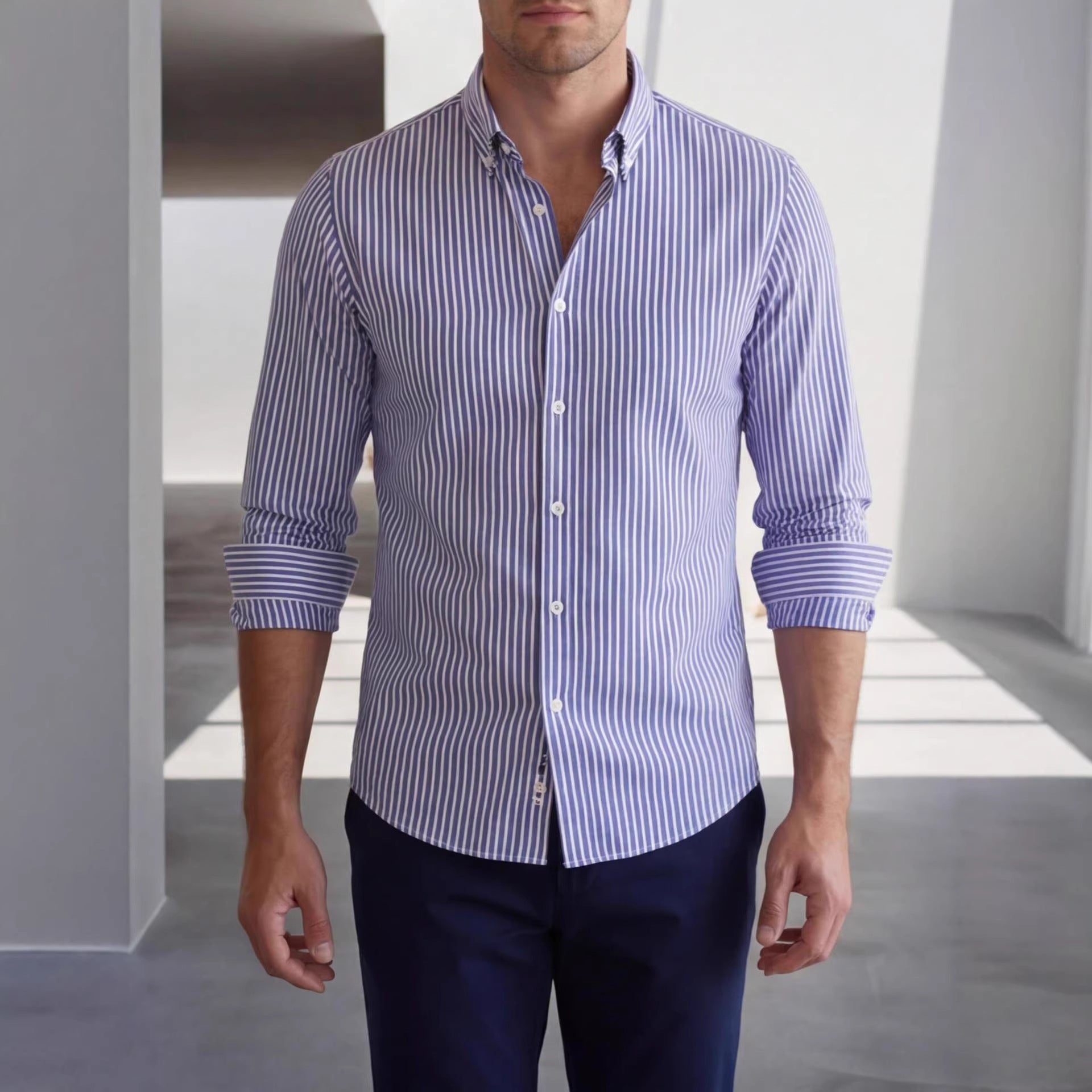 Men's Long-sleeve Striped Base-layer Shirt