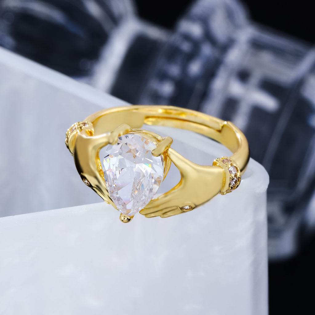 Water Drop Rhinestone Light Luxury Adjustable Open Ring