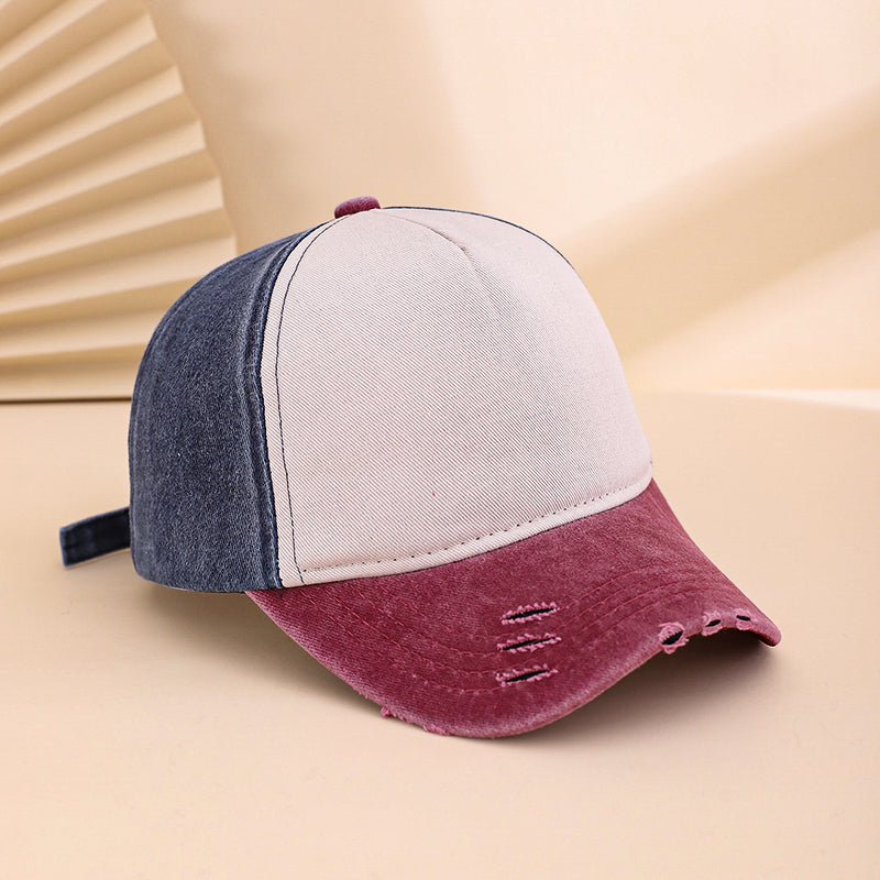 Colored Patch Adjustable Beveling, Hole Punching, Water Washing, Distressed Vintage Style Casual Baseball Cap, Suitable For Outdoor Sports And Outings.