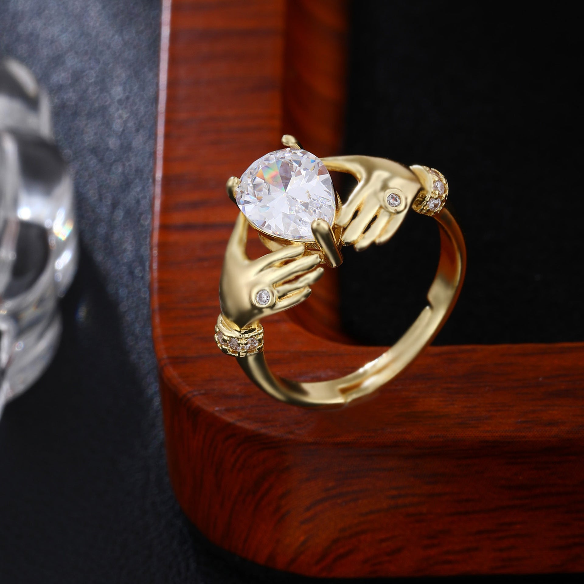 Water Drop Rhinestone Light Luxury Adjustable Open Ring