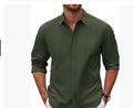 New Mens Long-sleeve Lapel Solid-color Shirt
