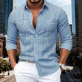 Men's Fashion Blue And White Striped Long-Sleeve Shirt