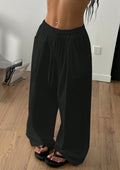 Laid-back Style High-Waist Casual All-Match Flowy Drawstring Wide-Leg Pants For Women