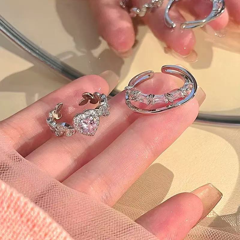 New Light Luxury Romantic Heart Zircon Ring For Women, Fashion Niche Design Sweet Couple Rings, Personalized Finger Rings