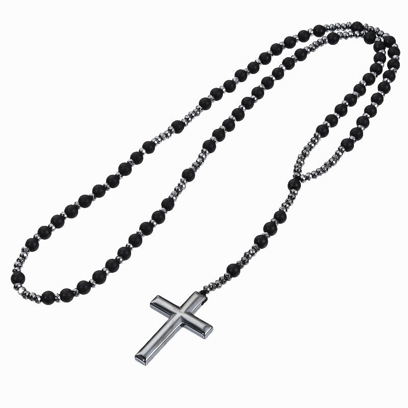 Cross Pendant Tigers Eye Lapis Lazuli Matte Agate Hematite Necklace