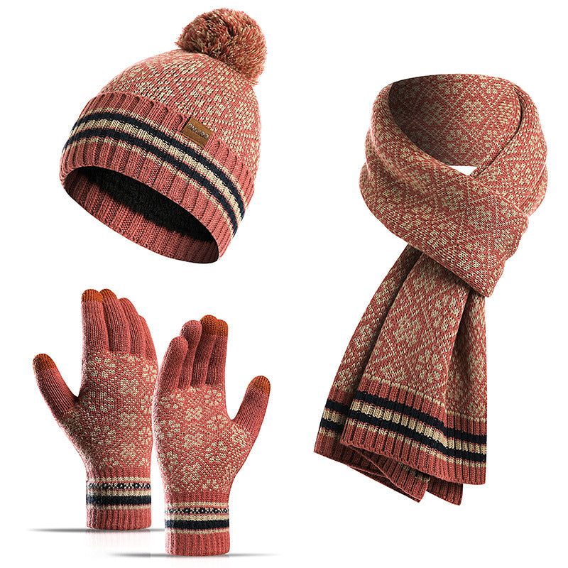 Three-piece Winter New Knitted Warm Woolen Hat Scarf And Gloves