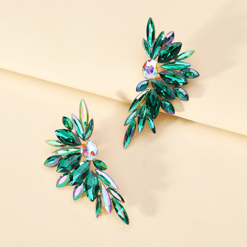 Luxury Crystal Wing Stud Earrings Statement Rhinestone Sparkly Elegant Jewelry For Women Party Wedding Bridal Prom