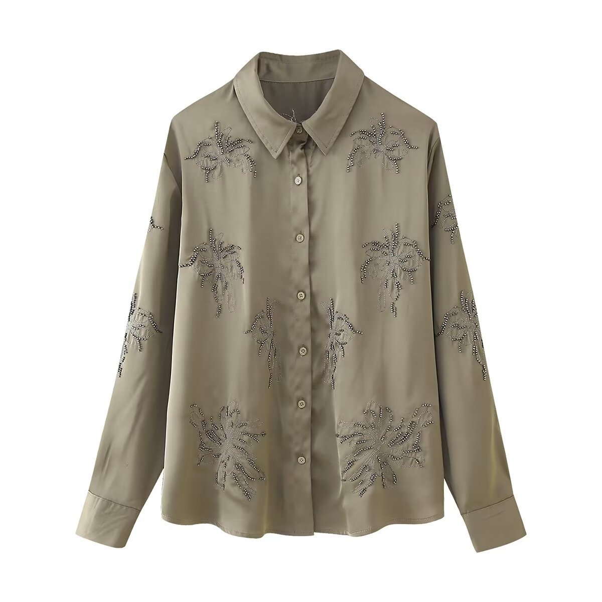 French Fashion Beaded Embroidered Shirts High Waist Casual Trousers Sets