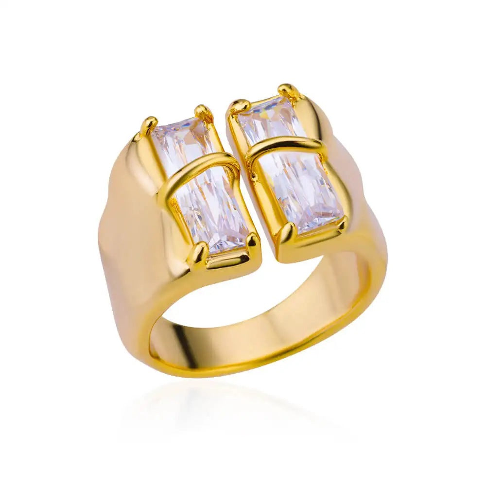 18k Gold-plated Ring, Niche And Unique, With Diamond Setting