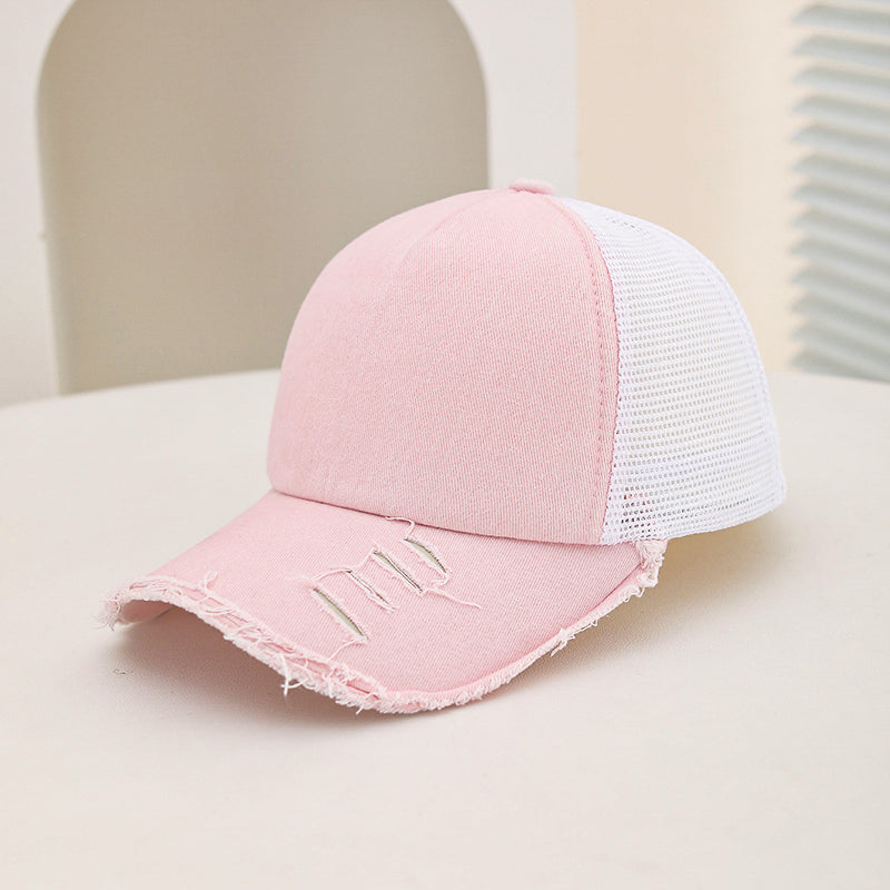 Men's And Women's Style Wide-hole Padded Edge Washed Sponge Top Patchwork Mesh Trucker Cap Trendy Baseball Cap Suitable For Daily Casual Outings Practical