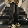 Men's Straight Leg Jeans, Winter High-End Streetwear, Loose Wide-Leg American High Street Vibe Pants