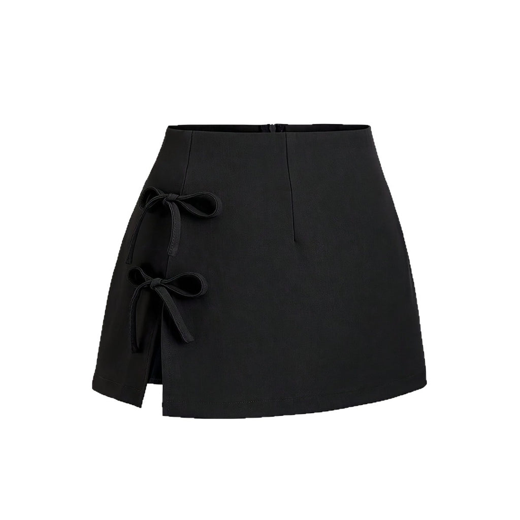 Bow-tied Sexy Slit A-line Mini Skirt