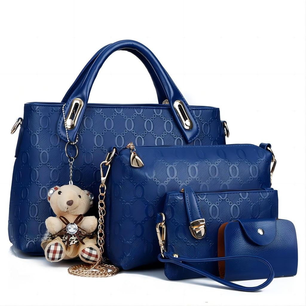 Women 4Pcs Top Handle Satchel Hobo PU Leather Handbag Set Large Tote   Purse   Shoulder Bag   Card Holder