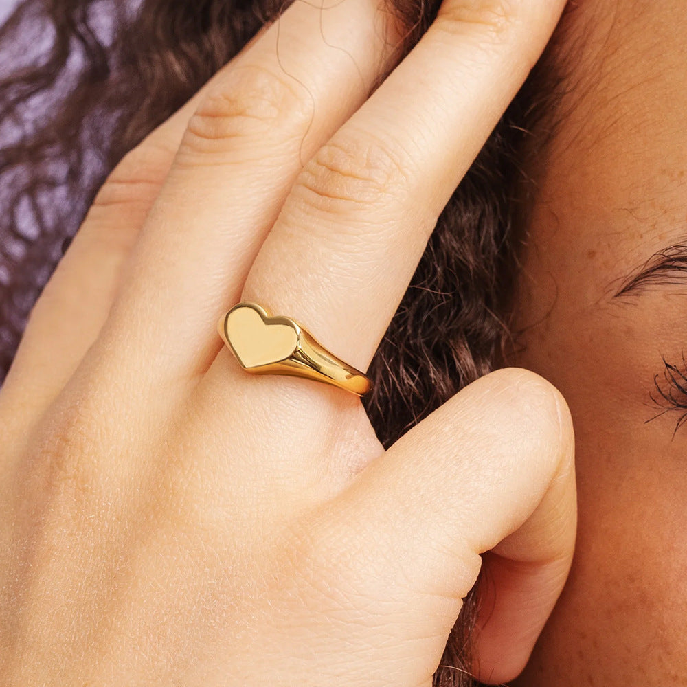Stainless Steel Titanium Heart-Shaped Ring For Women
