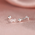 S999 Sterling Silver Bow Stud Earrings, Versatile For Daily & Commute, Ideal For Best Friends, Women's Cartilage Tragus Piercing With Unique Minimalist Design