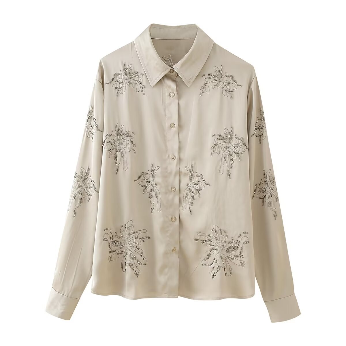 French Fashion Beaded Embroidered Shirts High Waist Casual Trousers Sets