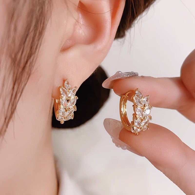 Light Luxury Blue Cat's Eye Flower Drop Earrings, Elegant Zircon Inlaid Ear Cuffs, Summer Fresh Design