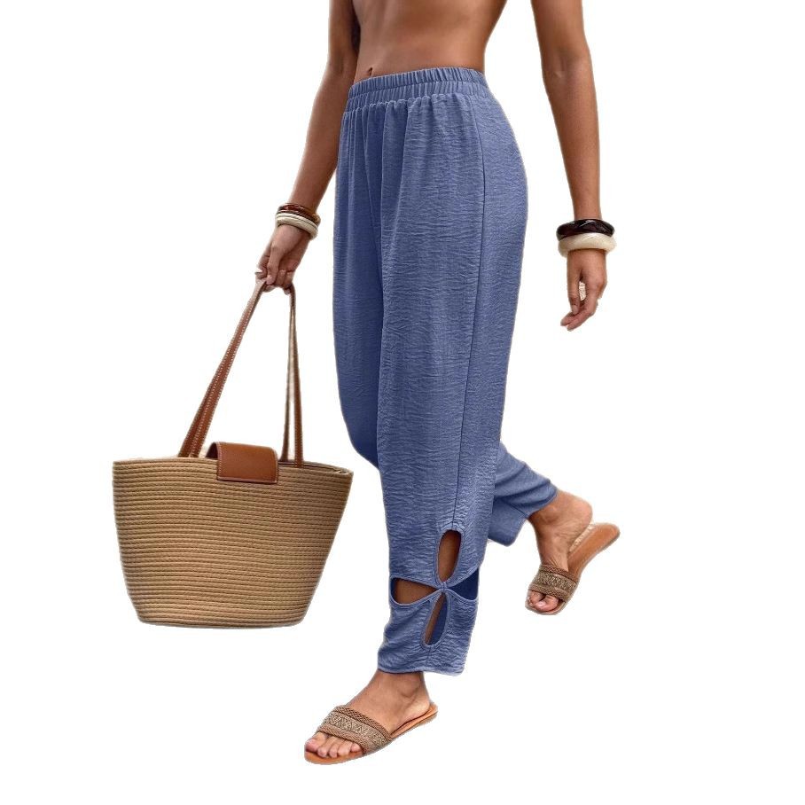 Everyday Side-pocket Hollow-out Full-length Comfortable Womens Pants