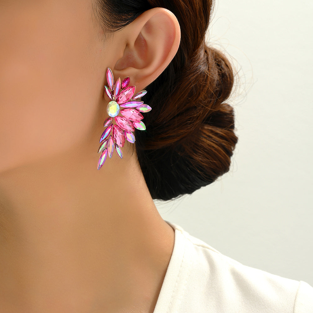 Luxury Crystal Wing Stud Earrings Statement Rhinestone Sparkly Elegant Jewelry For Women Party Wedding Bridal Prom