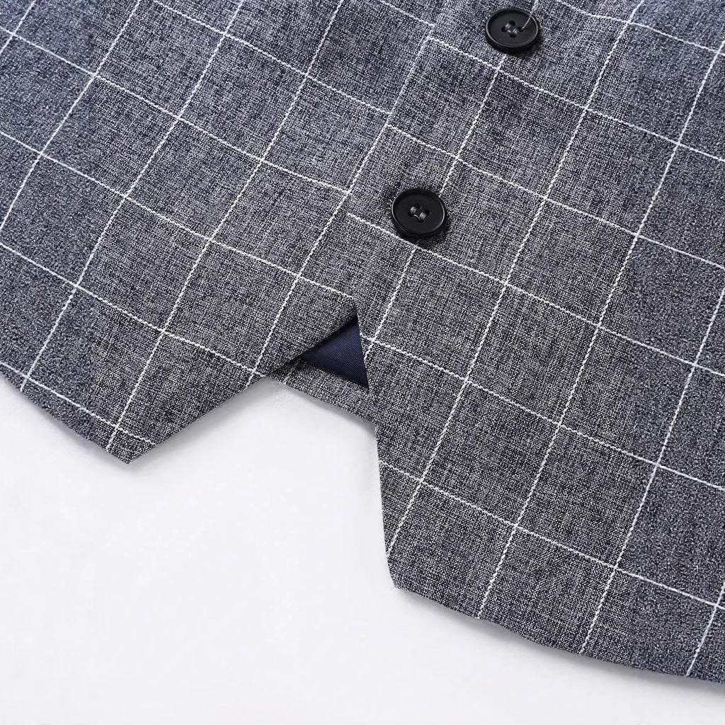 Mens Light Business Plaid Waistcoat And Dress Pants Two-Piece Suit